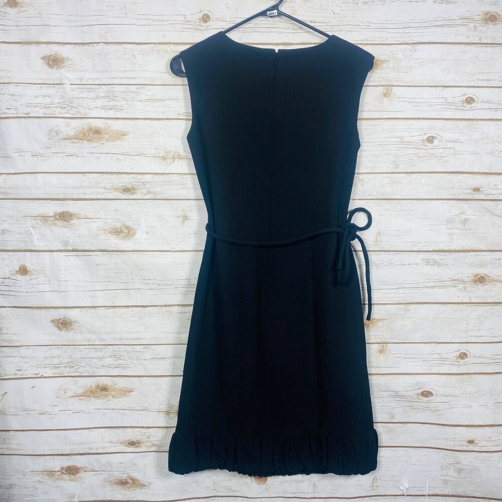 Talbots Women Black Sleeveless Ruffle Hem Belted Sheath Dress Size 2